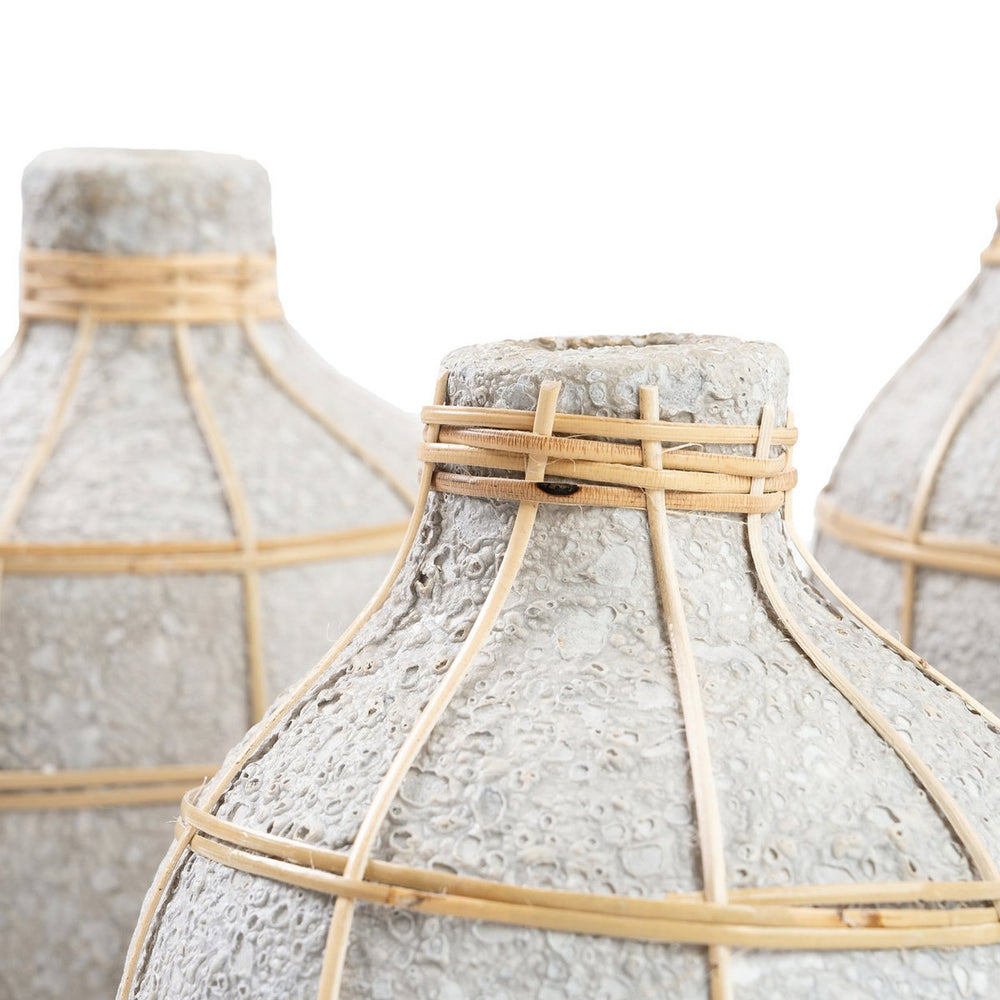 Natural concrete-look vase with rattan detail