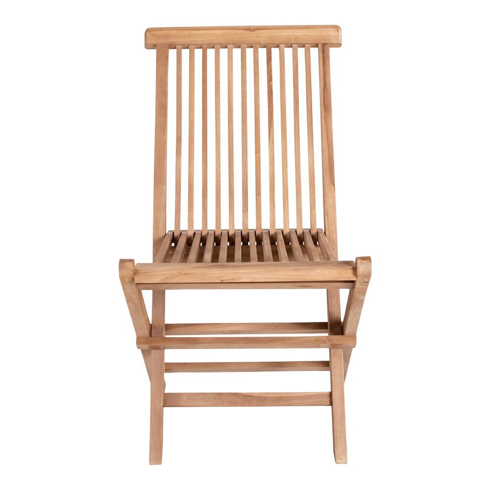 Natural teak wood dining chair with slatted seat and back