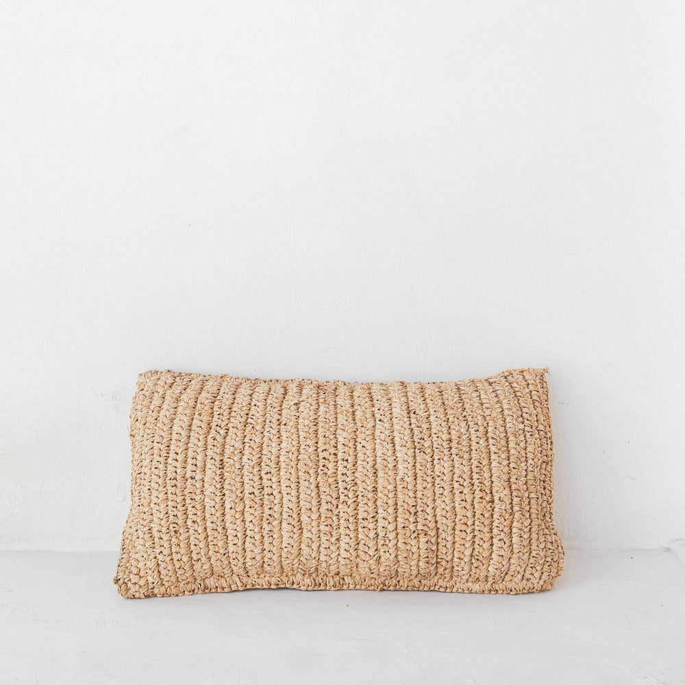 Beige raffia throw pillow