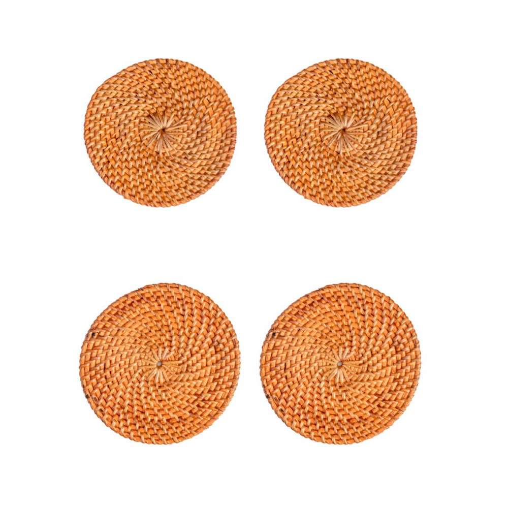 Round brown rattan coasters, set of 4