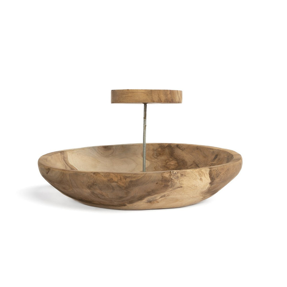 Wooden bowl with a stand on a white background