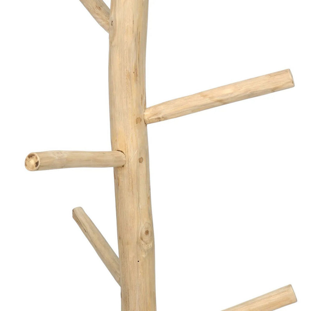 Natural teak wood coat hanger stand