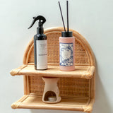 Beige rattan hanging wall shelf
