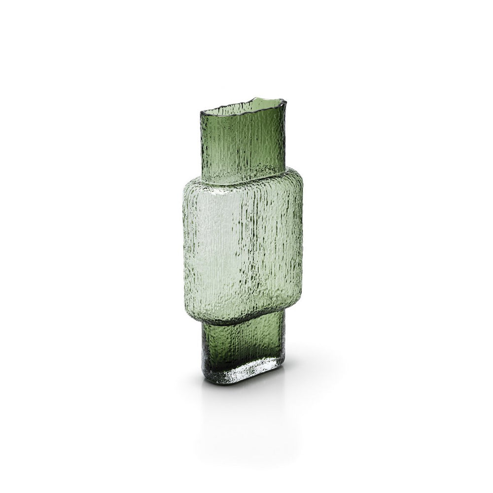 Green glass vase on a white background