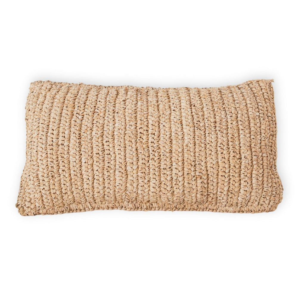 Beige raffia throw pillow