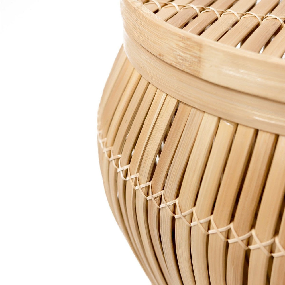 Beige bamboo basket side table