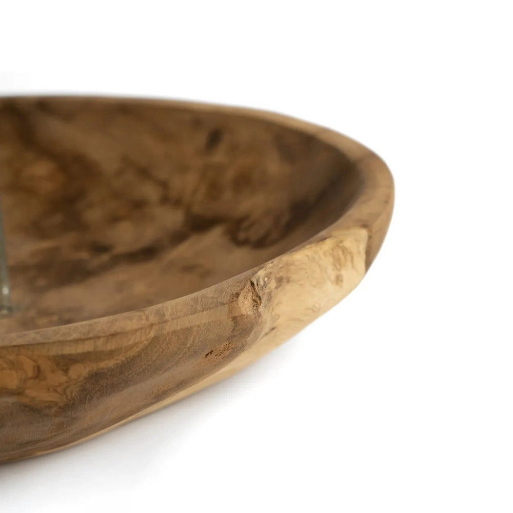 Wooden bowl with a natural finish on a white background