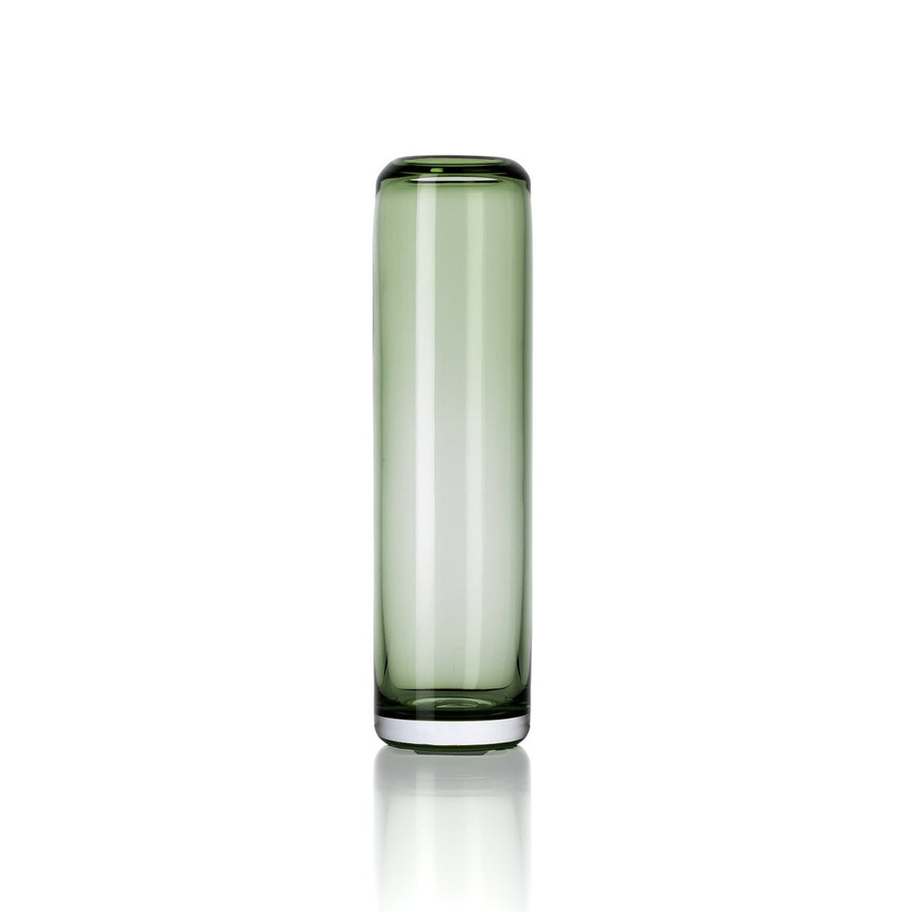 Green glass vase on a white background
