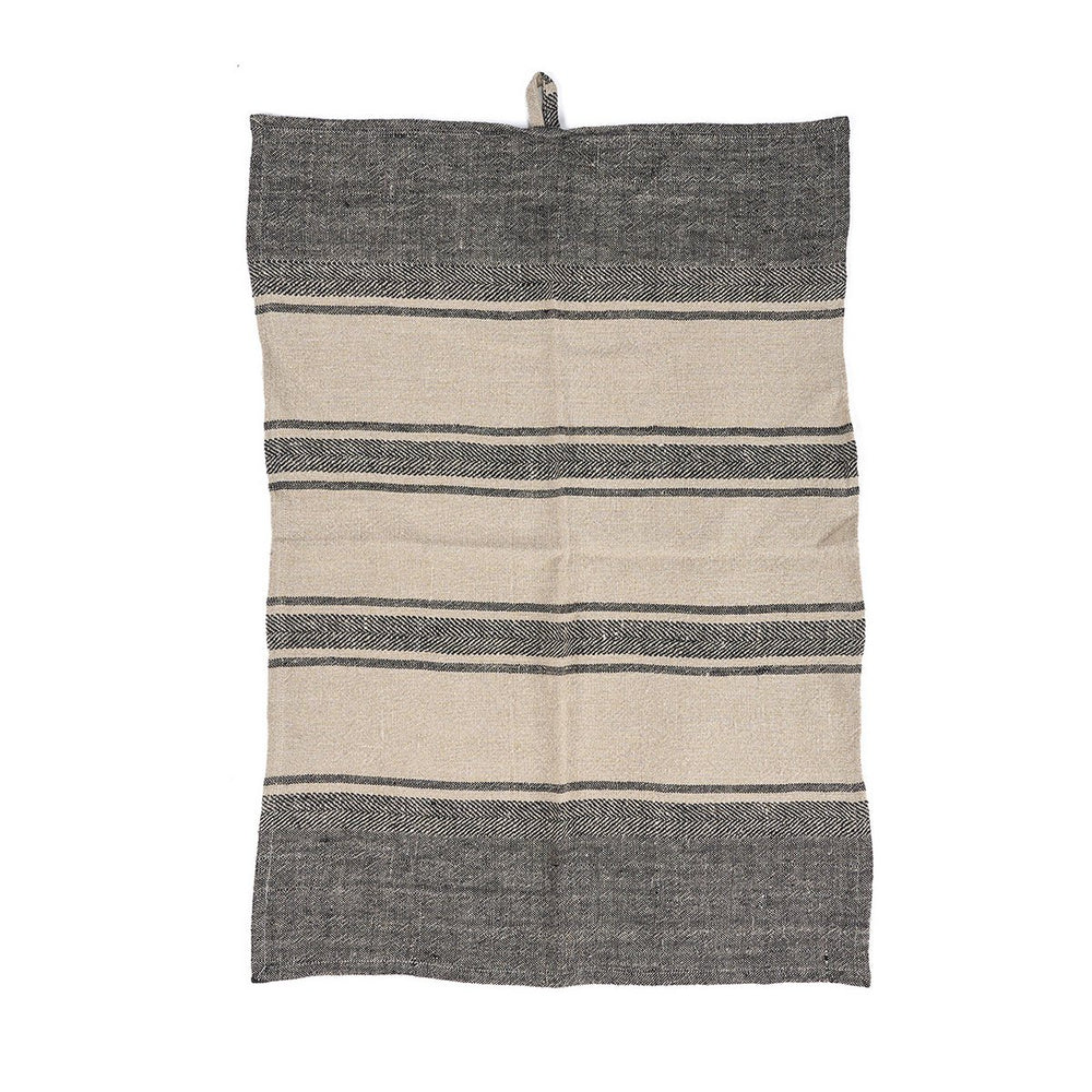 Natural black striped linen kitchen towel