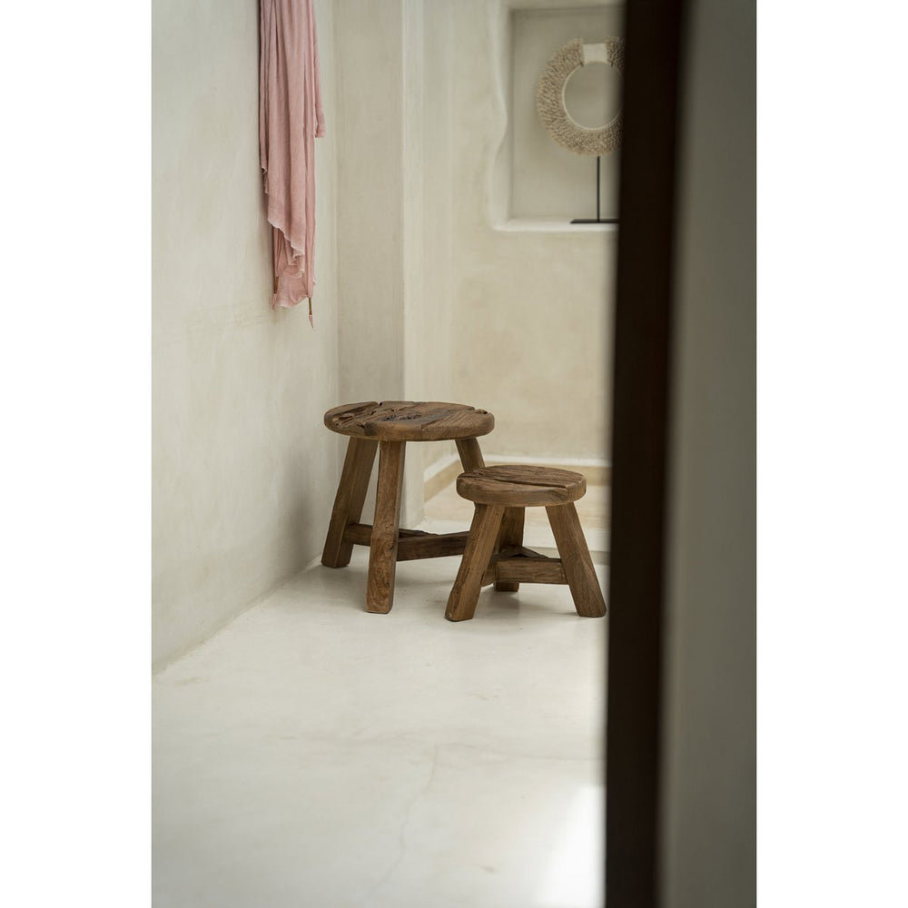 Natural reclaimed teak wood stool with three legs