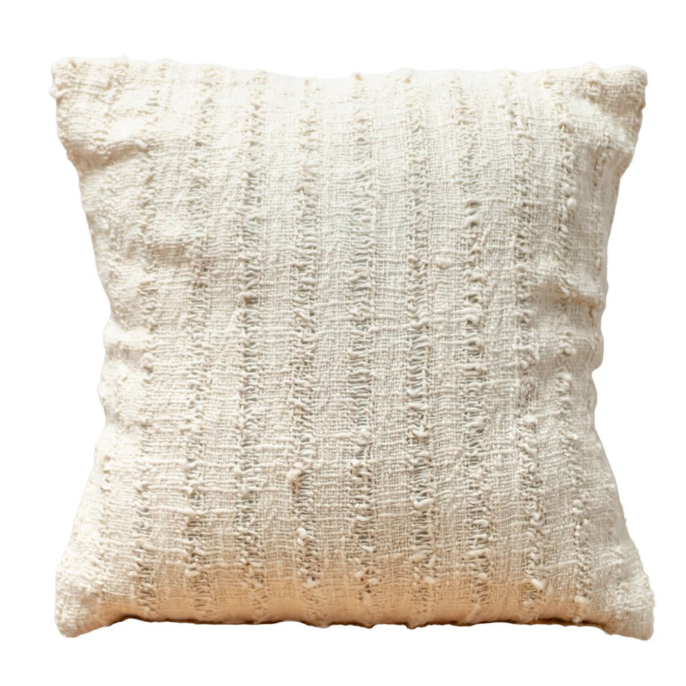 White handwoven cotton cushion cover with striped pattern