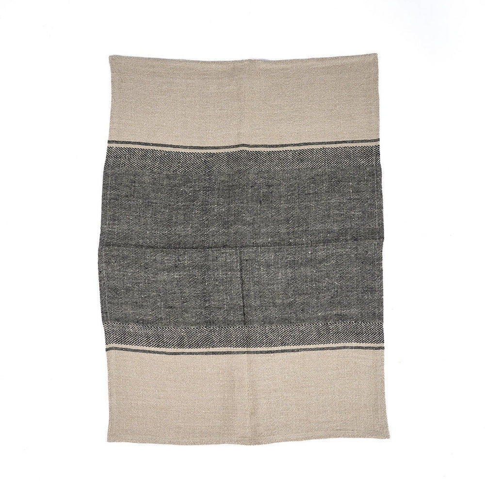 Natural black linen kitchen towel