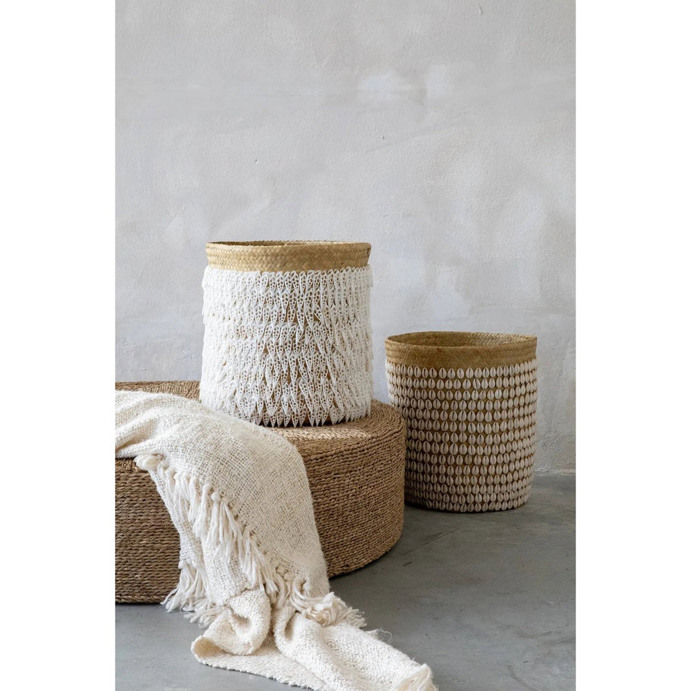 Pandan basket with shell embellishments