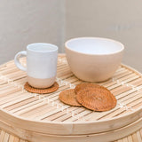 Round brown rattan coasters, set of 4