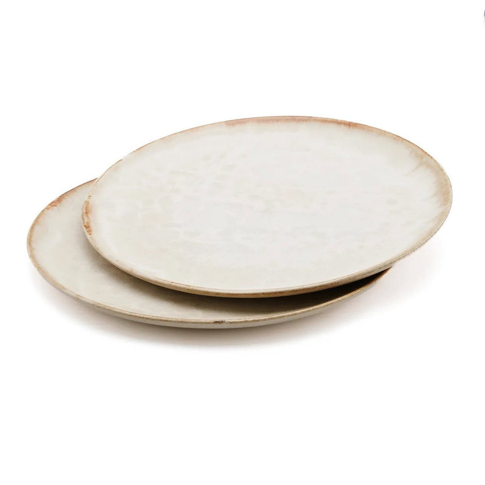 White stoneware salad plate with brown rim