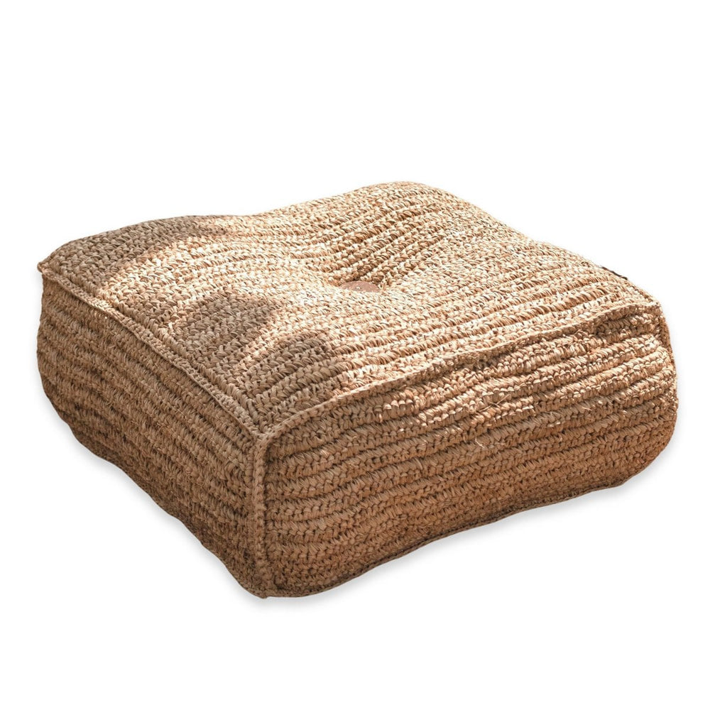 Beige woven raffia pouf