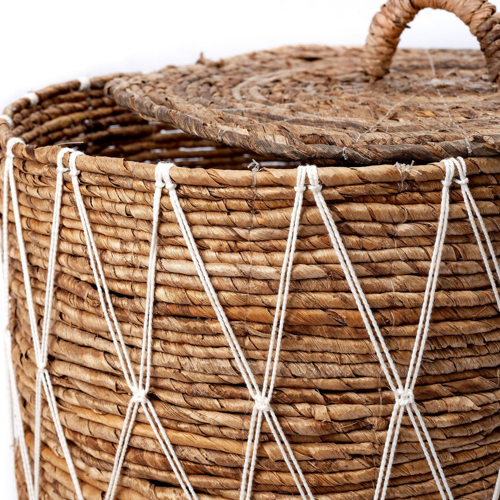 Brown banana fibre laundry basket with lid