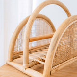 Beige woven rattan newspaper rack with handle