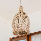 Beige woven seagrass pendant lampshade