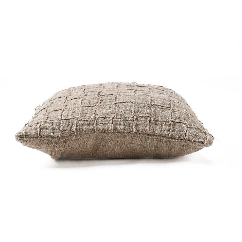 Natural woven linen cushion cover with damier pattern