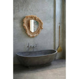 Beige round grass-framed mirror
