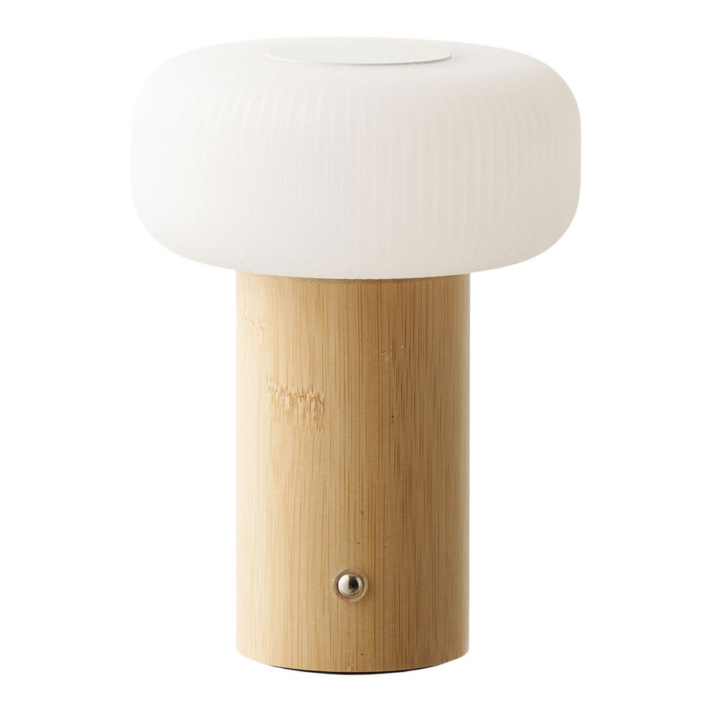 Natural bamboo and white metal rechargeable table lamp