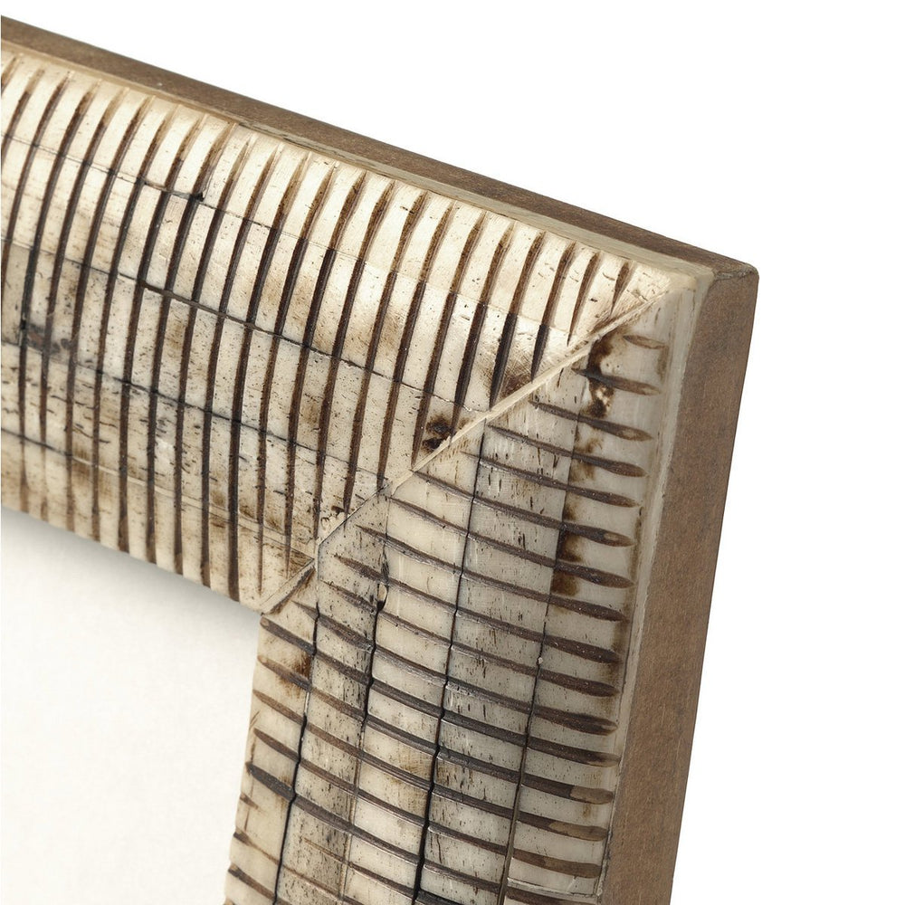 Antique buffalo bone picture frame with woven texture