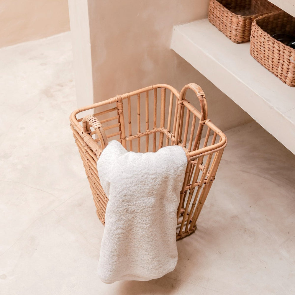 Beige woven rattan storage basket
