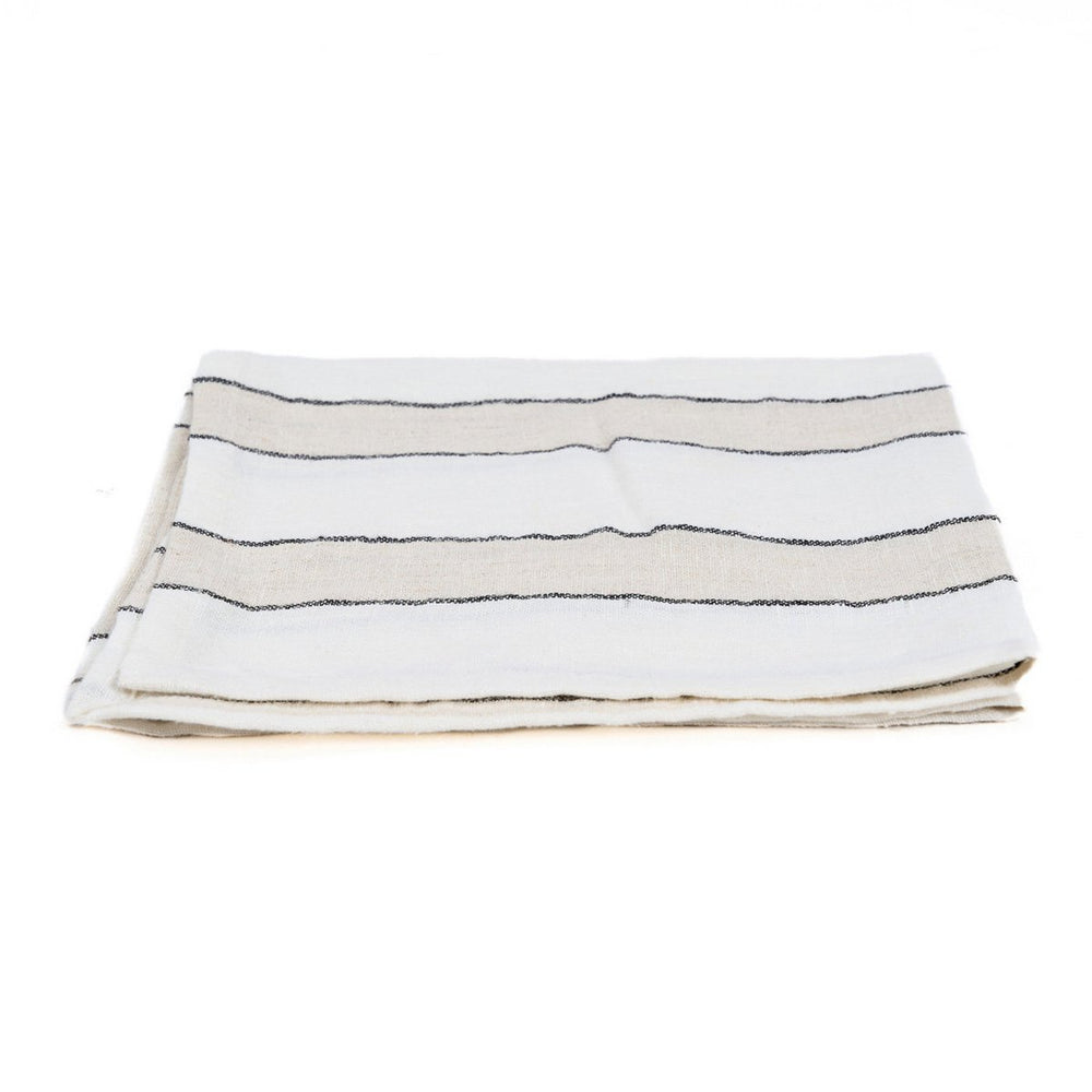 Natural linen napkin with black and white stripes