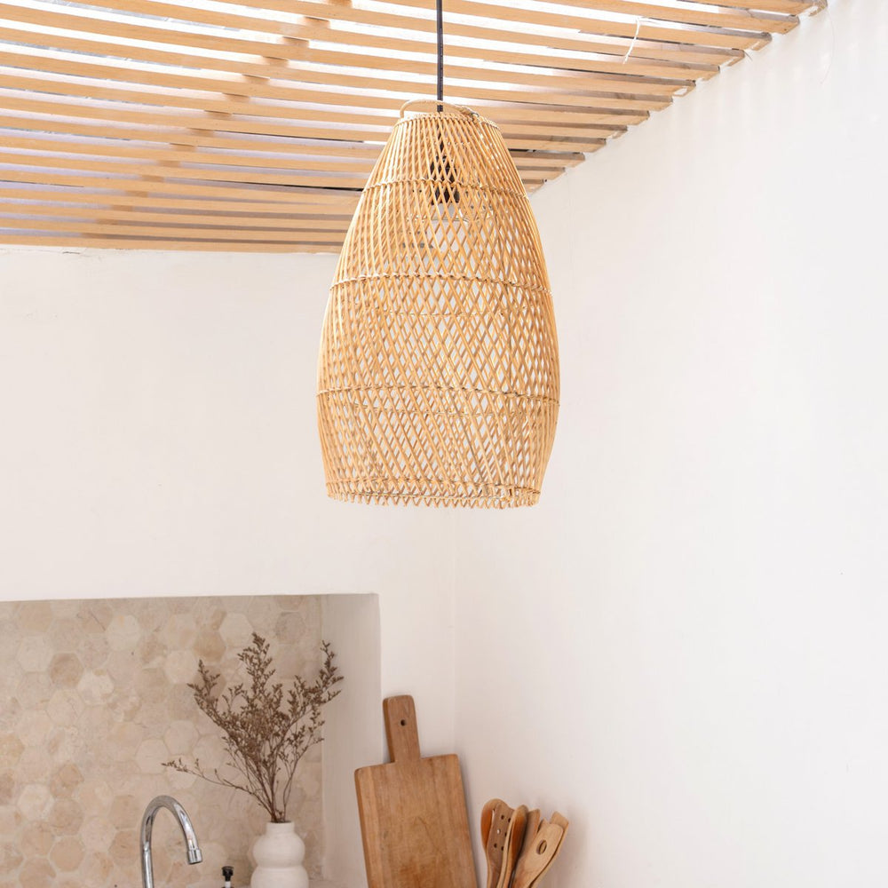 Beige woven rattan ceiling lampshade