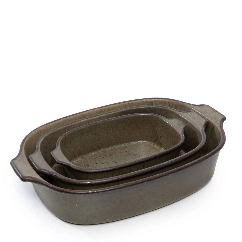 Green speckled stoneware oven tray