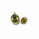 Green ribbed recycled glass olive oil bottle with handle