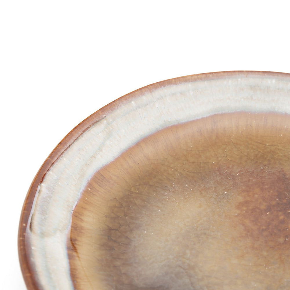 Brown stoneware appetizer plate with crackle glaze finish