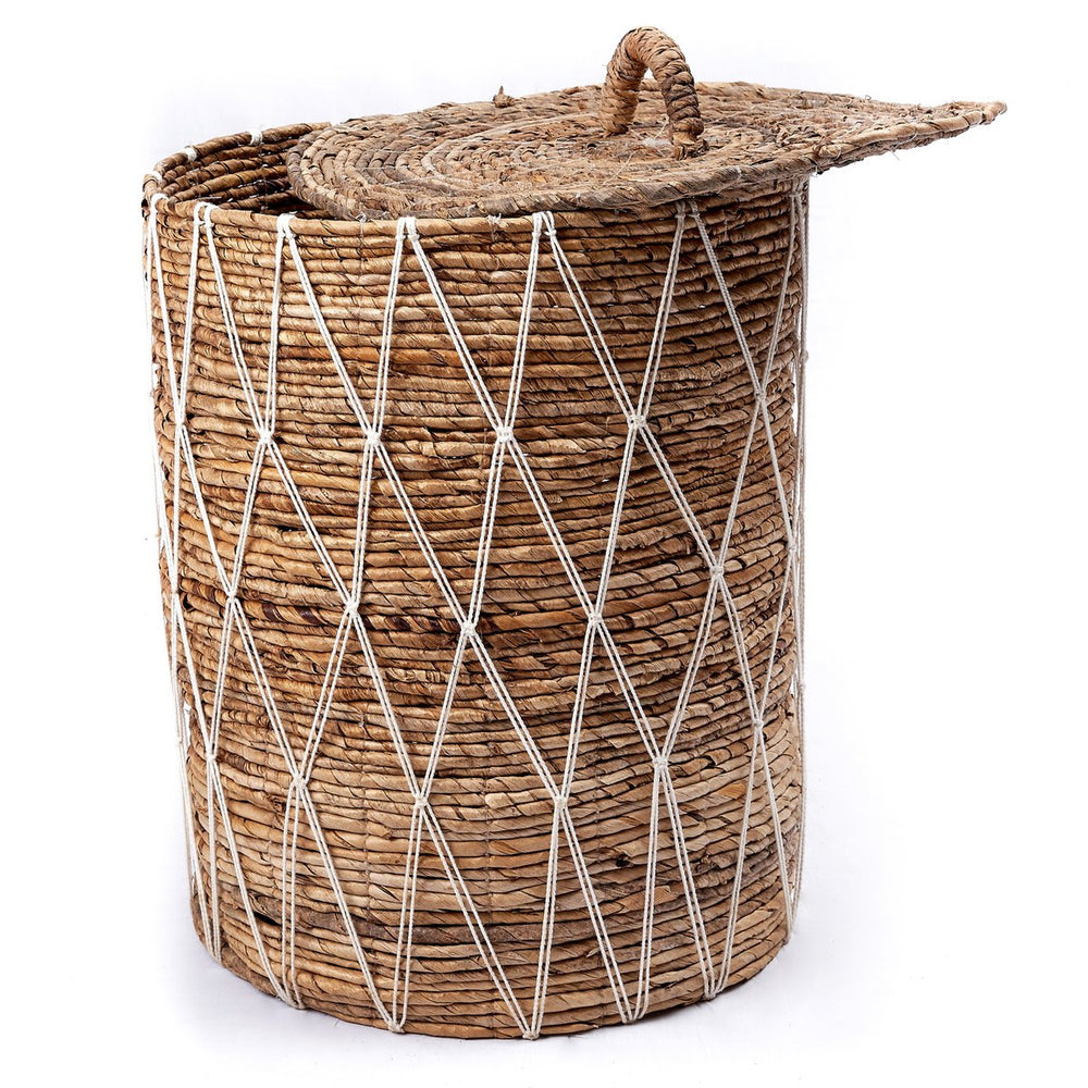 Brown banana fibre laundry basket with lid
