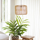 Beige rattan pendant lampshade with metal frame