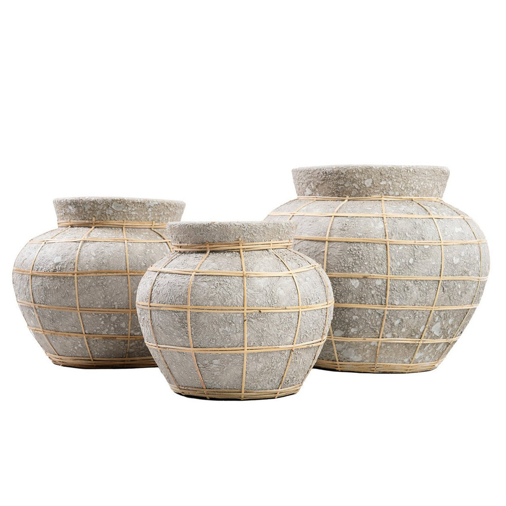 Terracotta belly vase with rattan detail