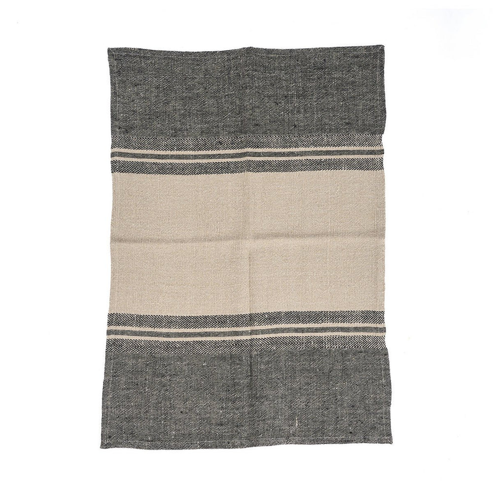 Natural black striped linen kitchen towel