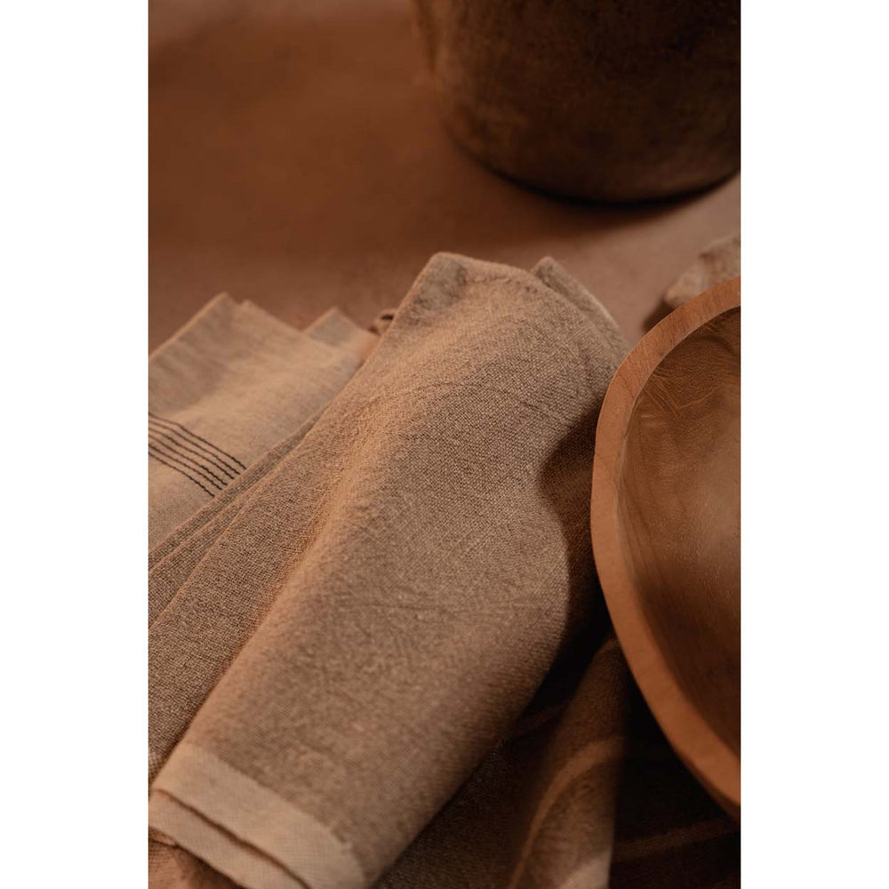 Natural white linen kitchen towel with palm tree print