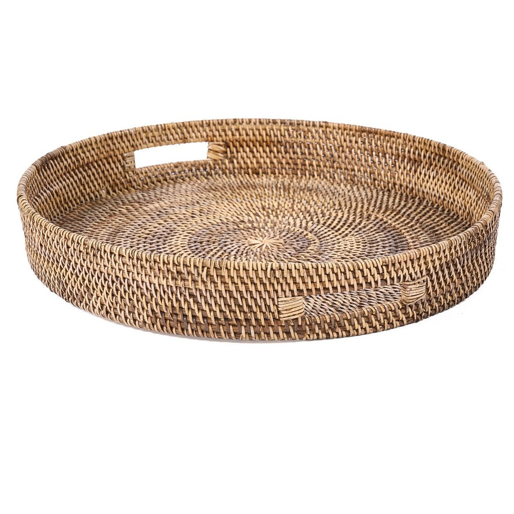 Natural brown handwoven rattan tray