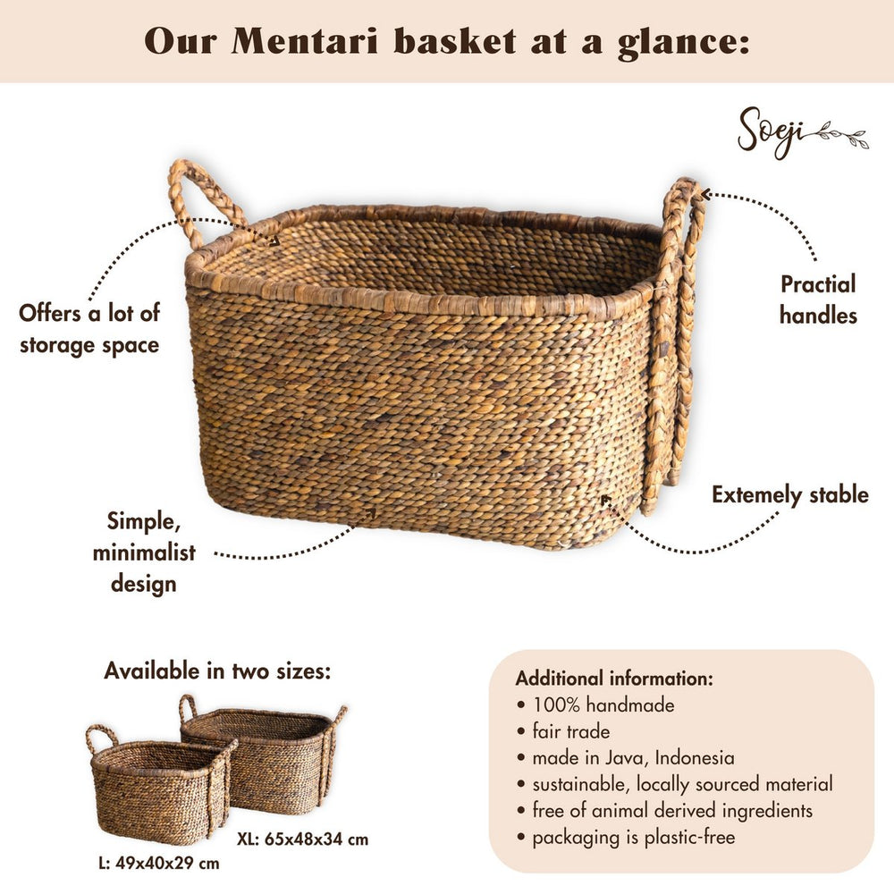 Beige woven water hyacinth laundry basket