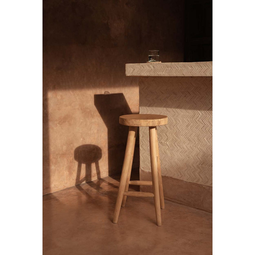 Natural teak wood bar stool with flared legs