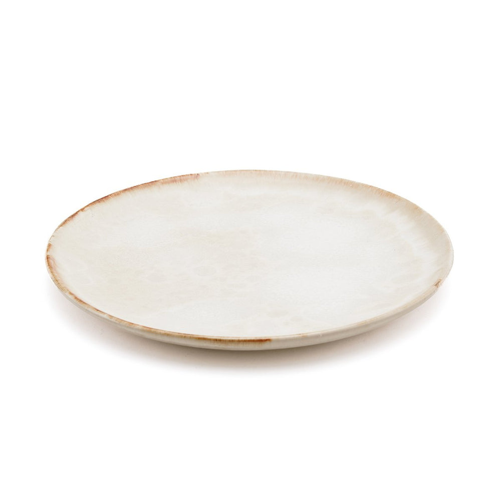 White stoneware salad plate with brown rim