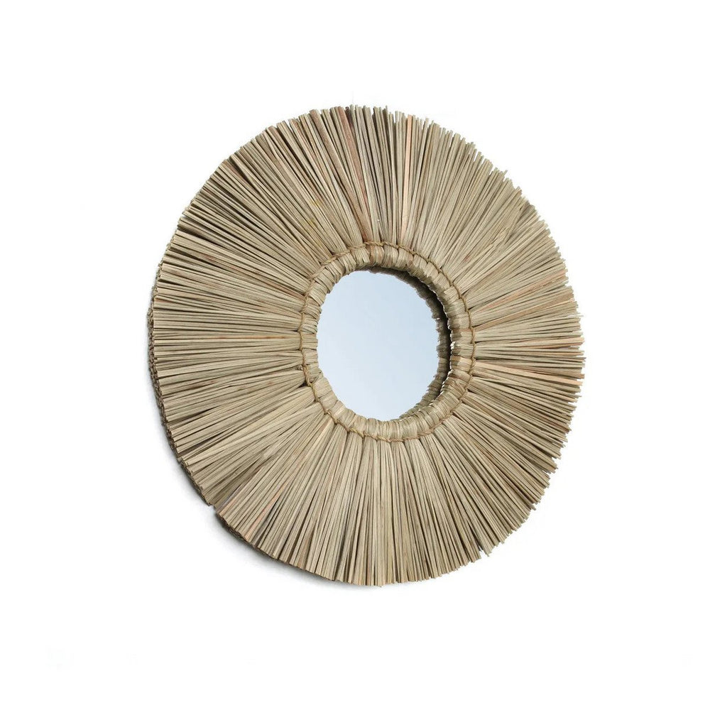 Natural grass framed round mirror