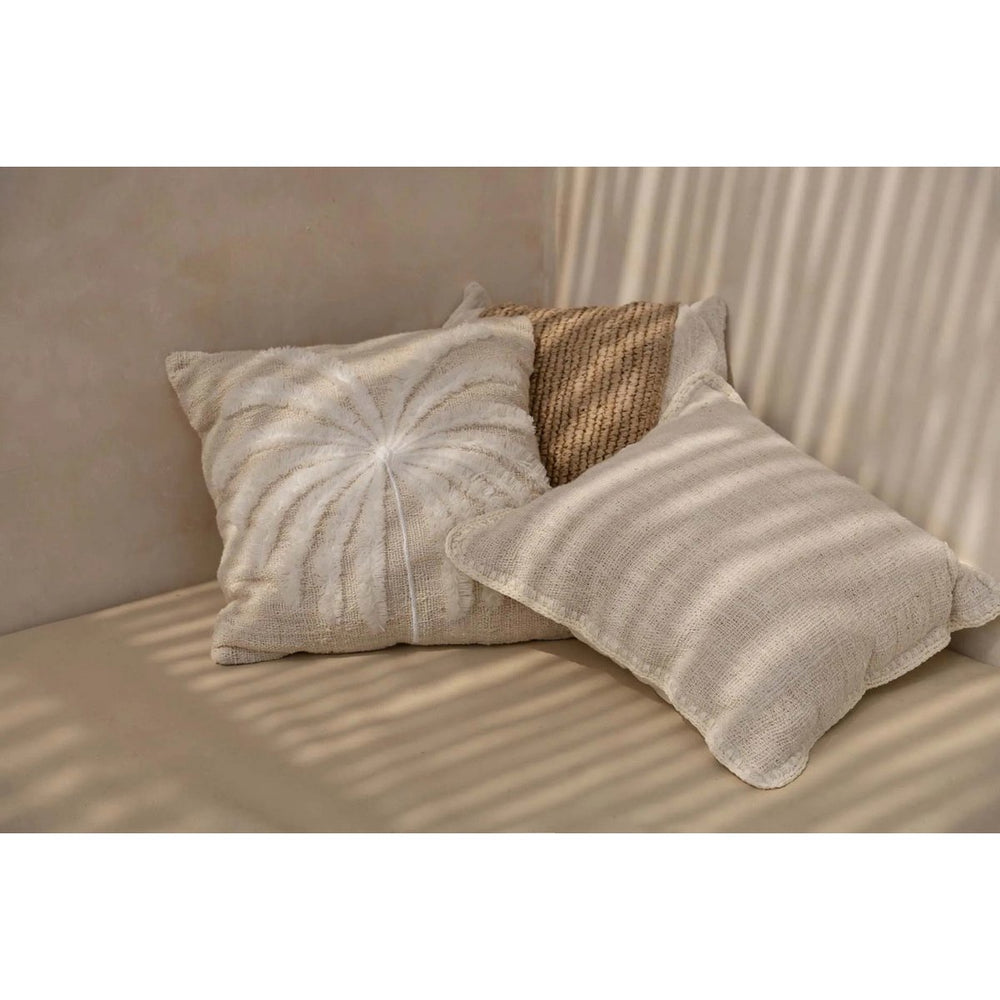 Natural white raffia and cotton cushion cover