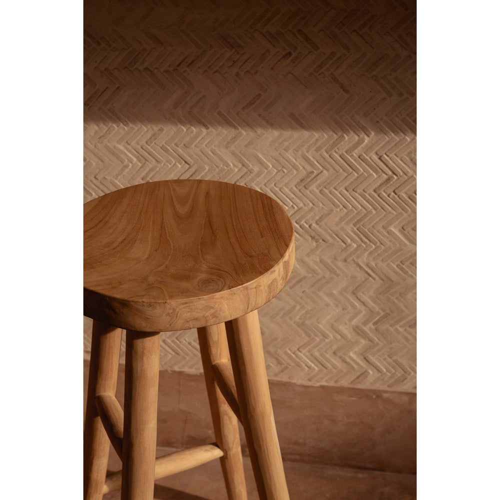 Natural teak wood bar stool with flared legs