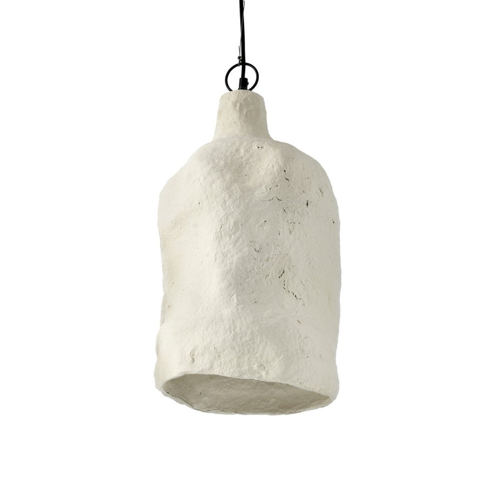 White papier-mâché pendant lamp with rounded sculptural shade