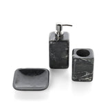 Black marble soap dispenser with brushed metal pump