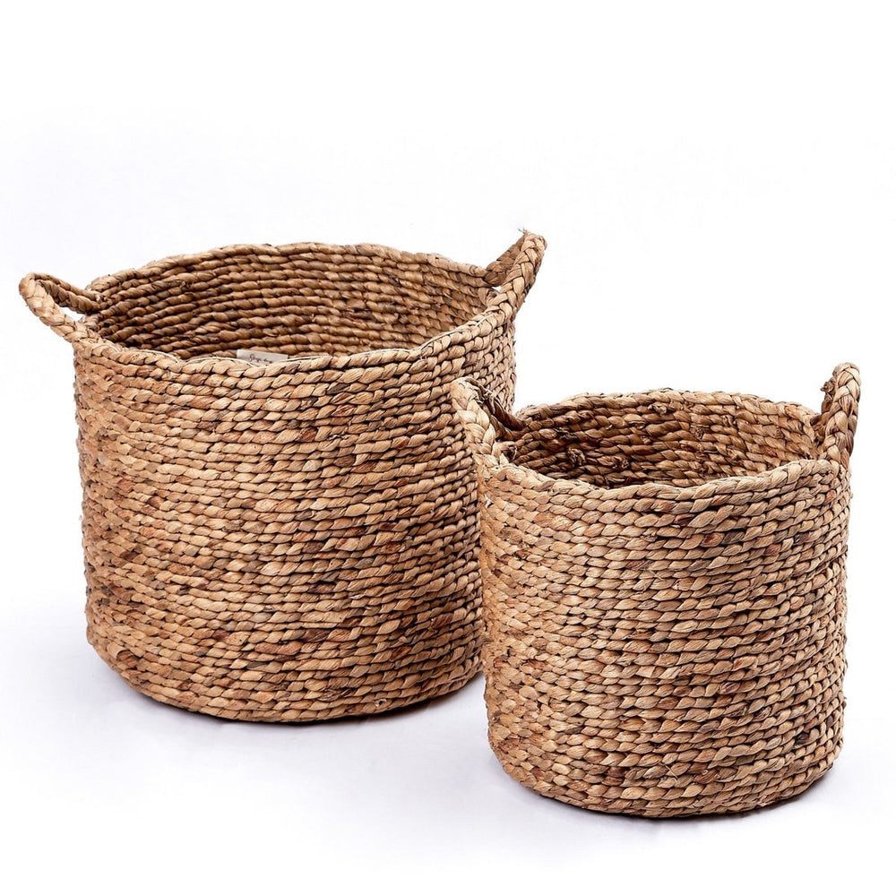 Brown woven water hyacinth basket with handles