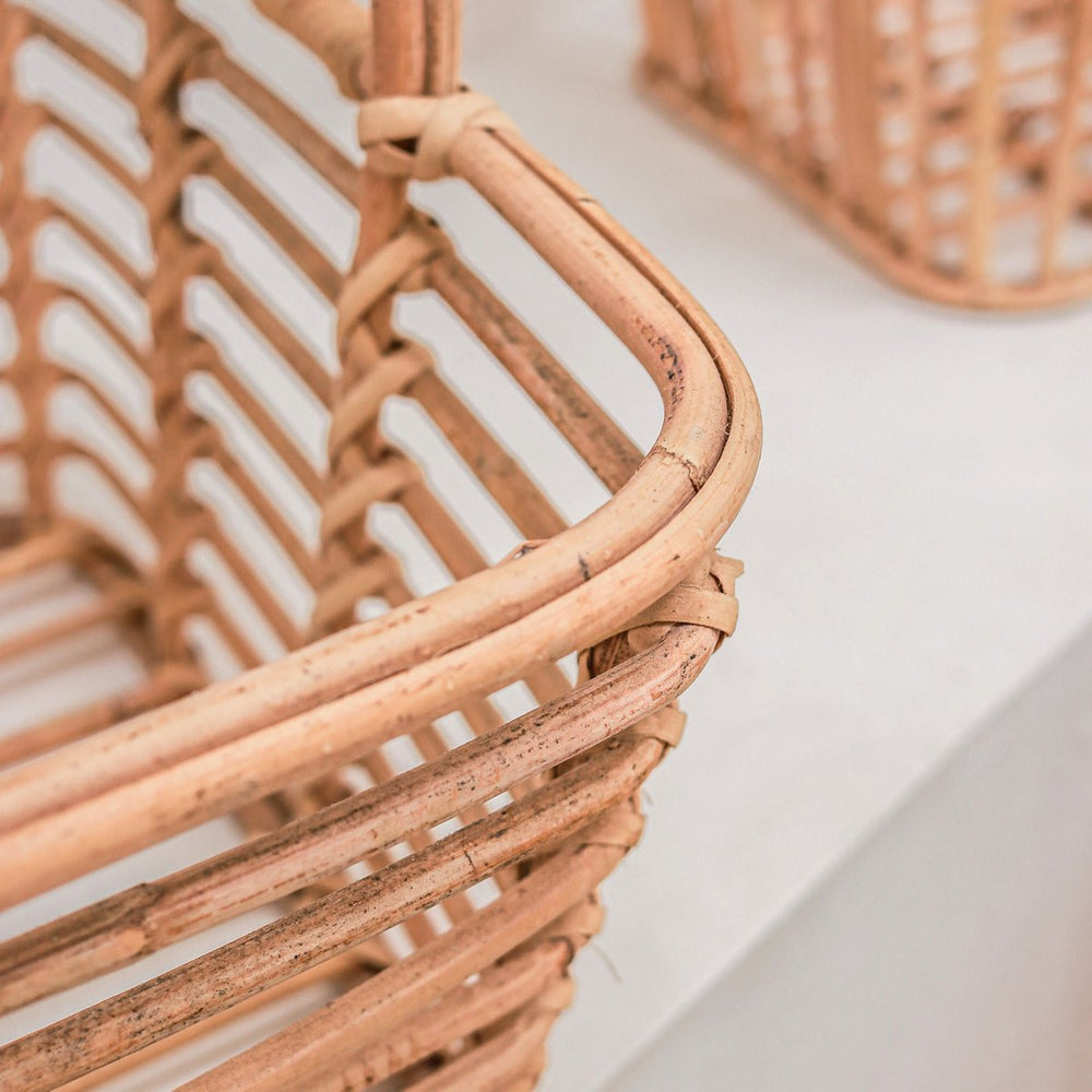 Beige woven rattan storage basket