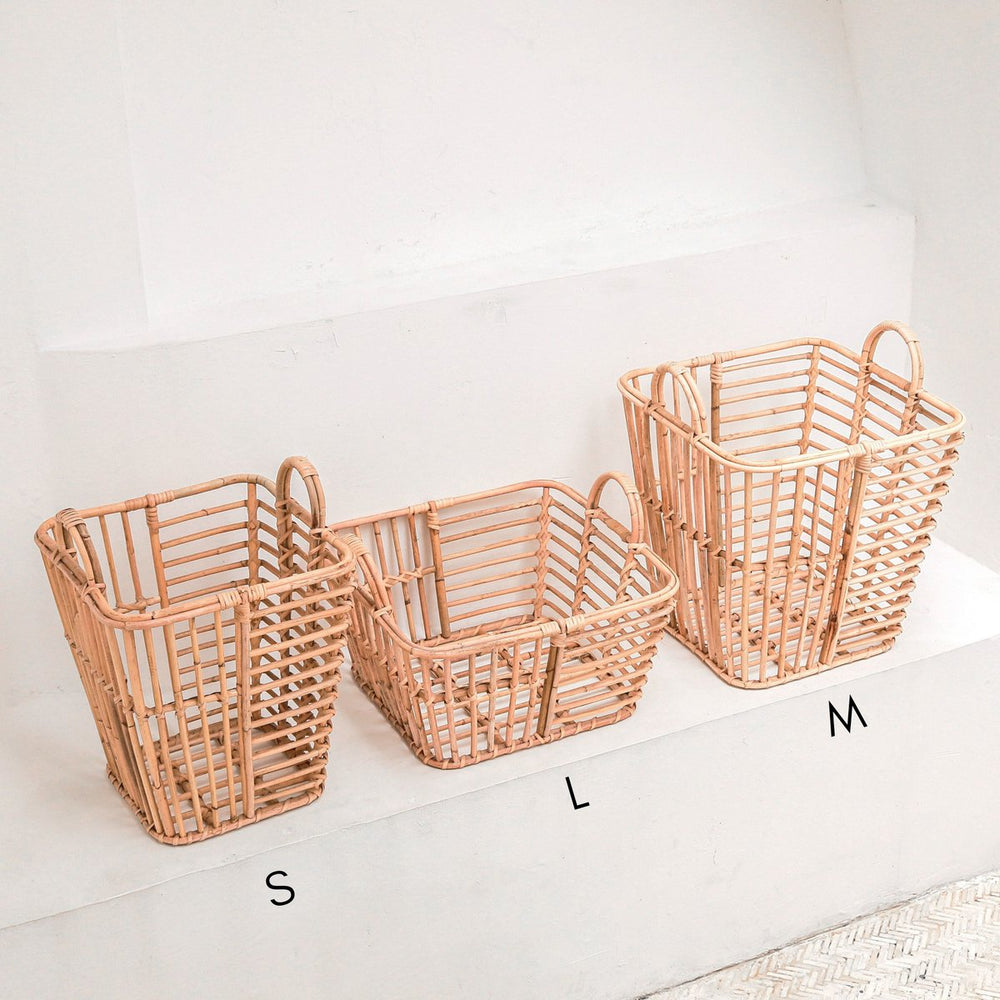 Beige woven rattan storage basket